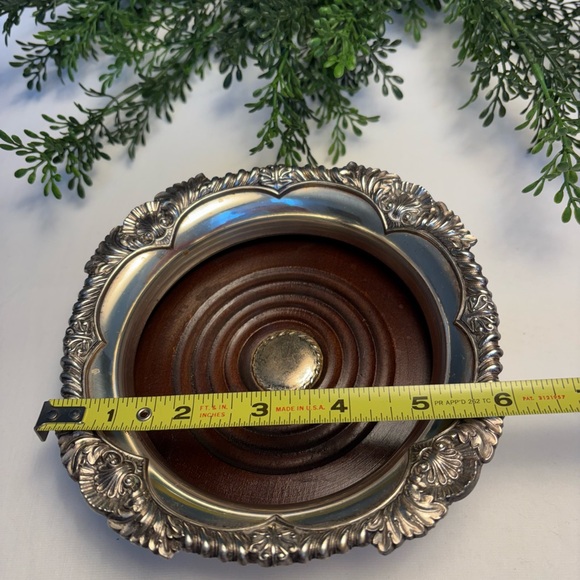 Elegant Corbell and Co Silverplate and Wood Wine Coaster - Picture 2 of 6